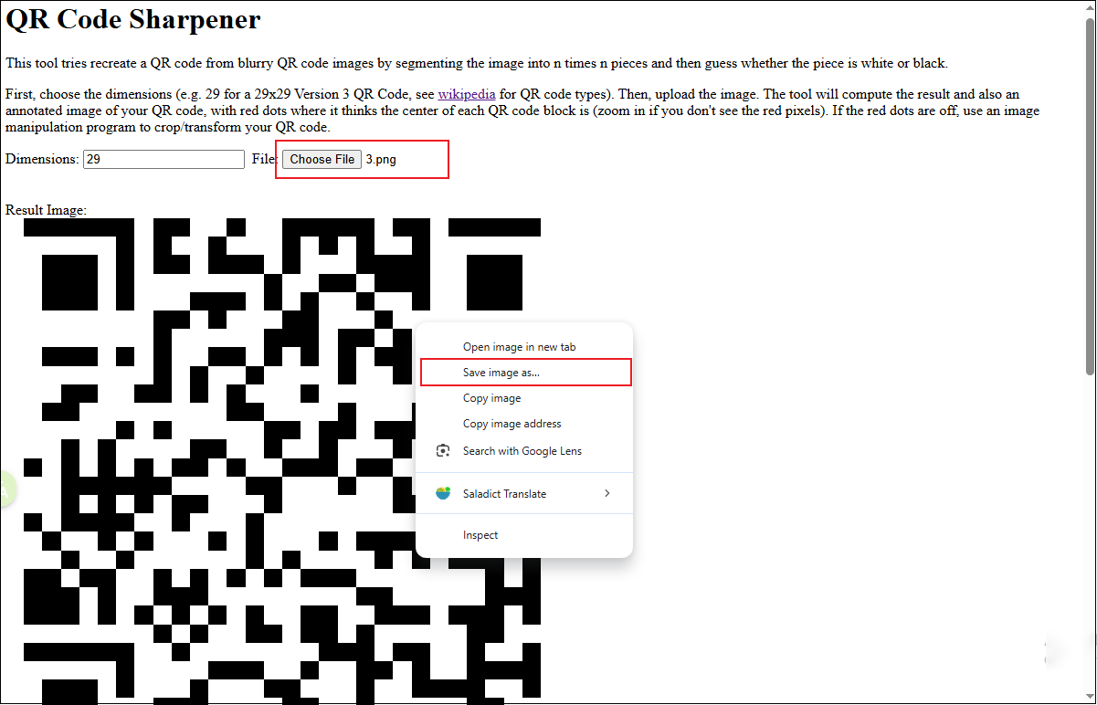 Herunterladen des verbesserten QR-Codes von QR Code Sharpener auf Ihrem Computer 