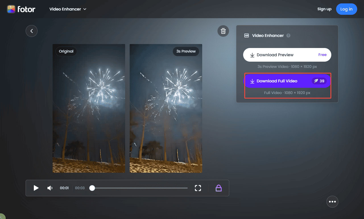 The selected Download Full Video on the right side of the Fotor interface.