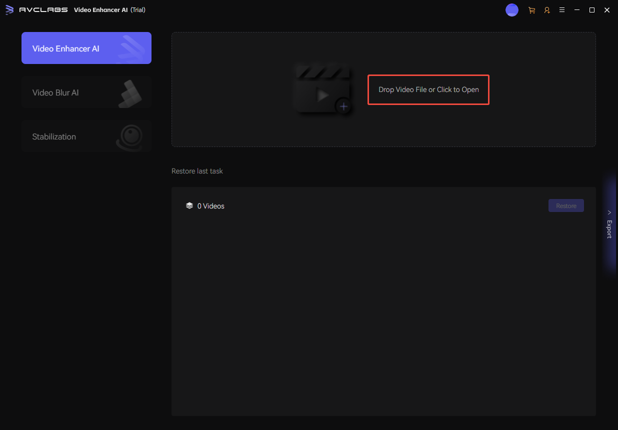 The selected Upload option on the right side of AVCLabs Video Enhancer.