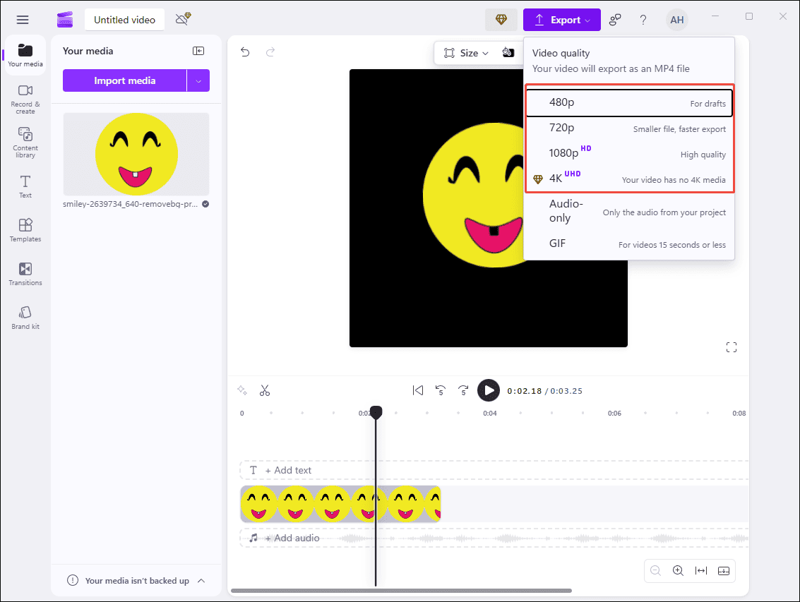 Click Export and select the preferred resolution to save the video to your computer