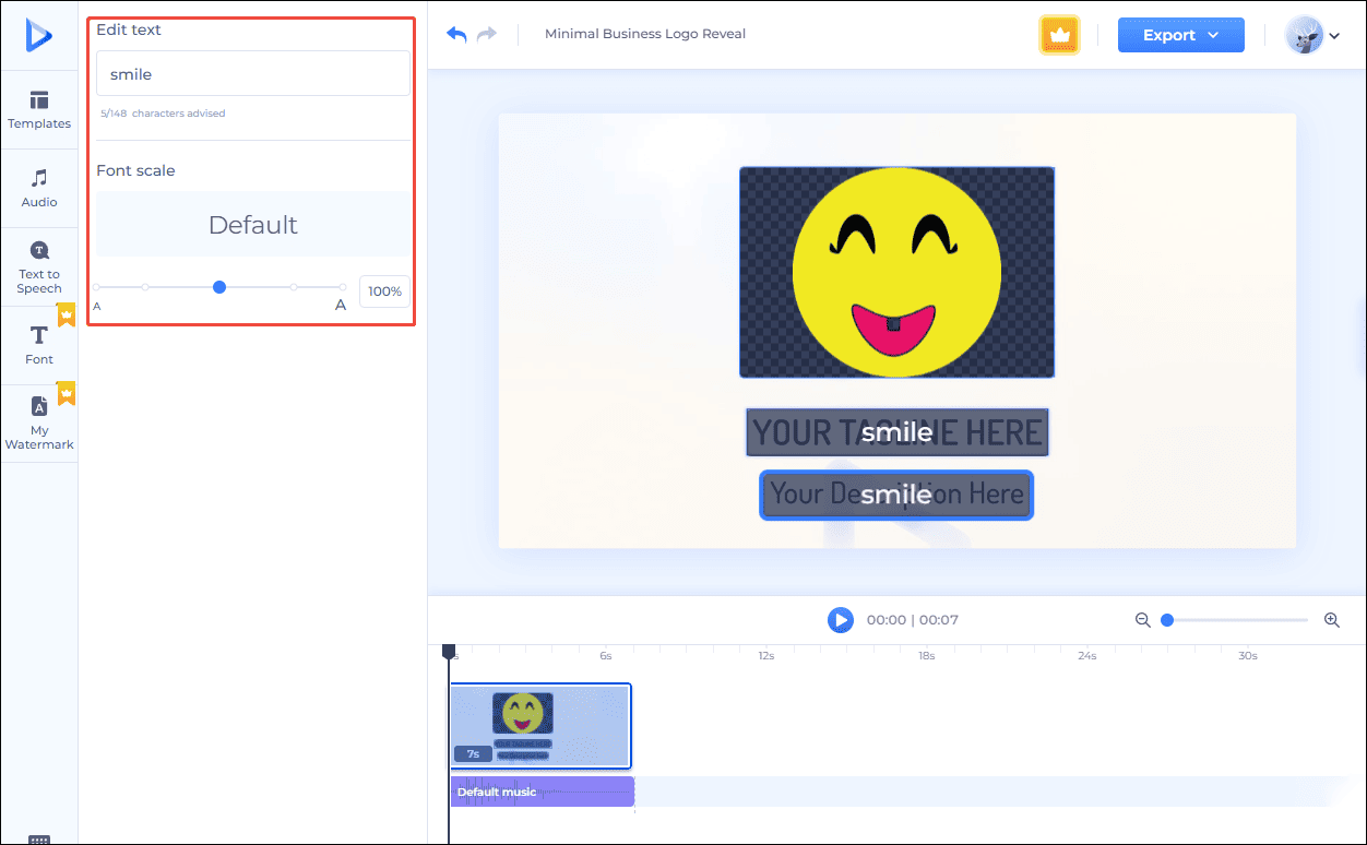 Input your words and change the font scale in Renderforest