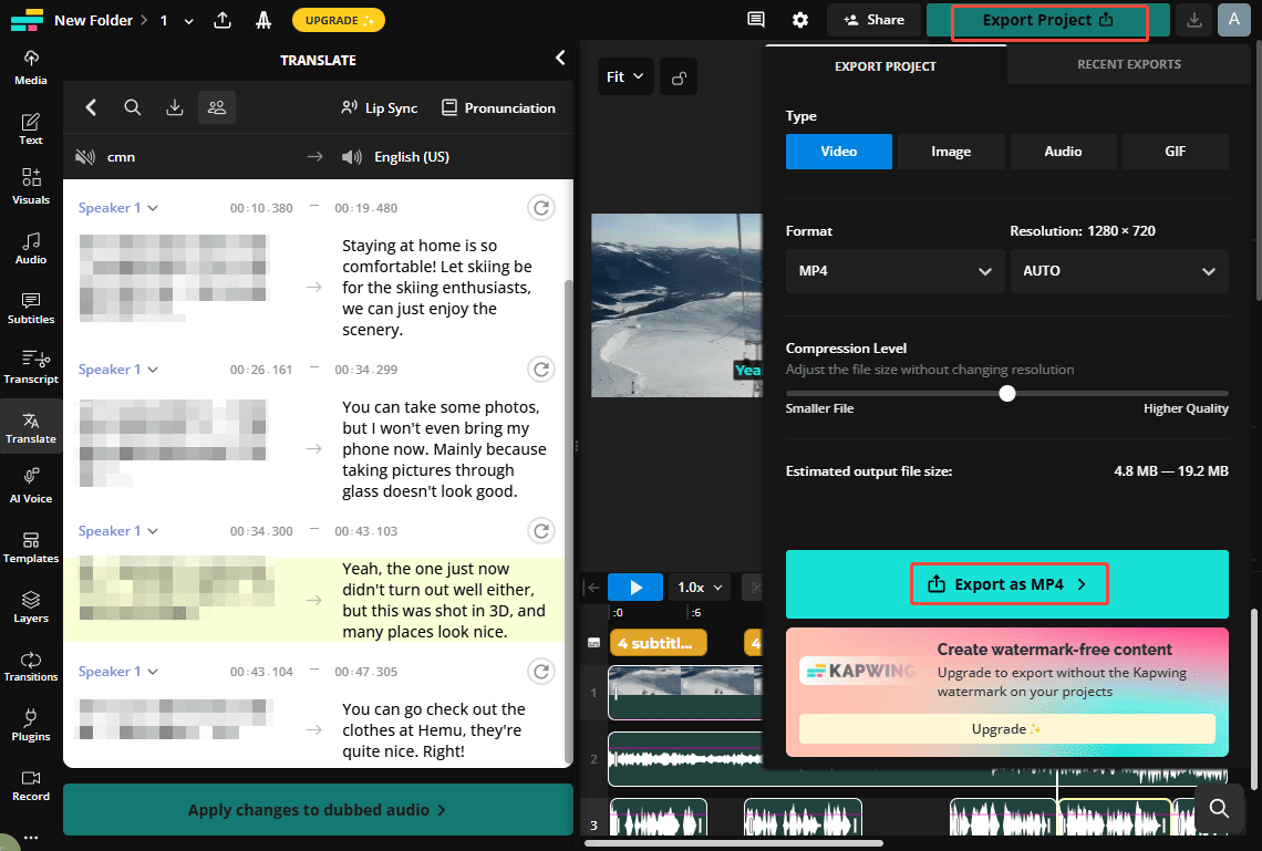 Click Export Project to customize the final video and click Export again to save it to your computer