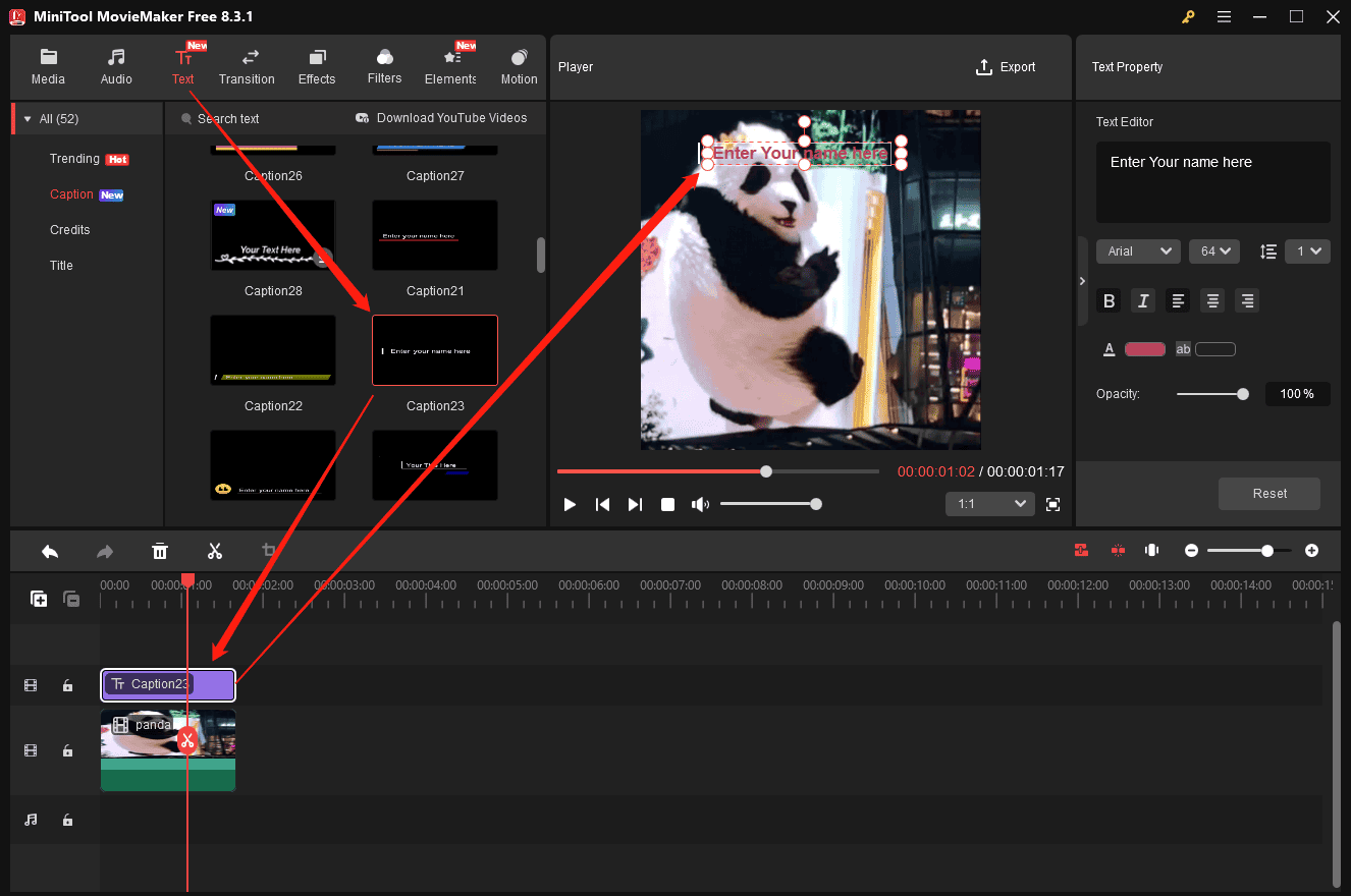 Add text to the GIF in MiniTool MovieMaker