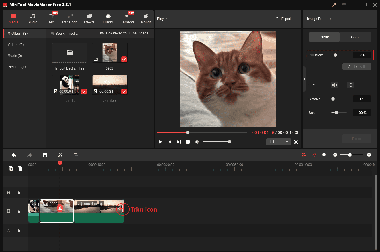Add and edit image or video to GIF in MiniTool MovieMaker