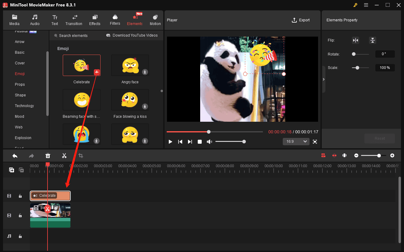 Add an element to the GIF in MiniTool MovieMaker