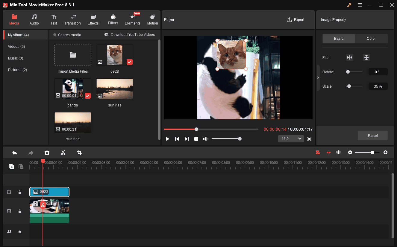 Add an image/video overlay to the GIF in MiniTool MovieMaker