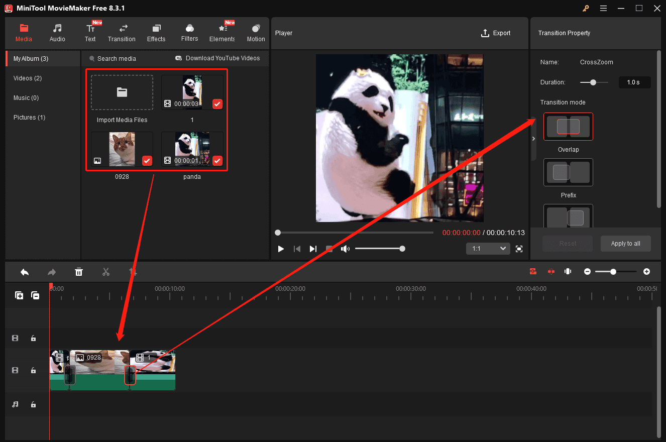 Merge multiple GIFs in MiniTool MovieMaker