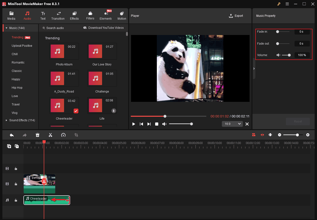 Edit the audio in MiniTool MovieMaker