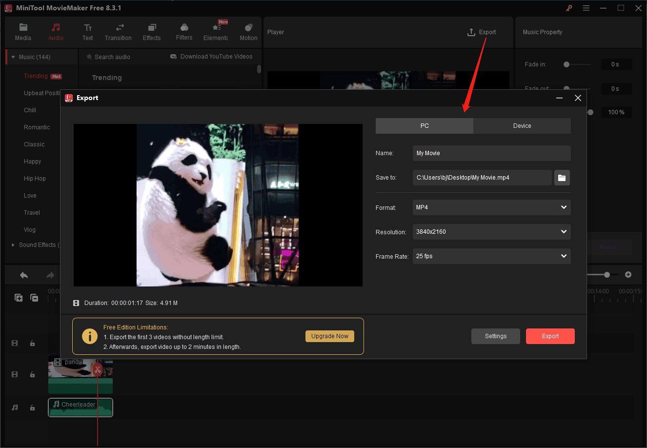Export the GIF with sound from MiniTool MovieMaker