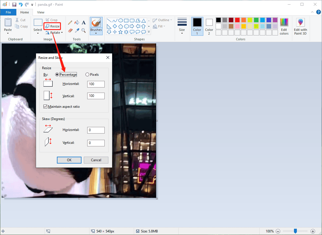 Resize a GIF using the Windows Paint app