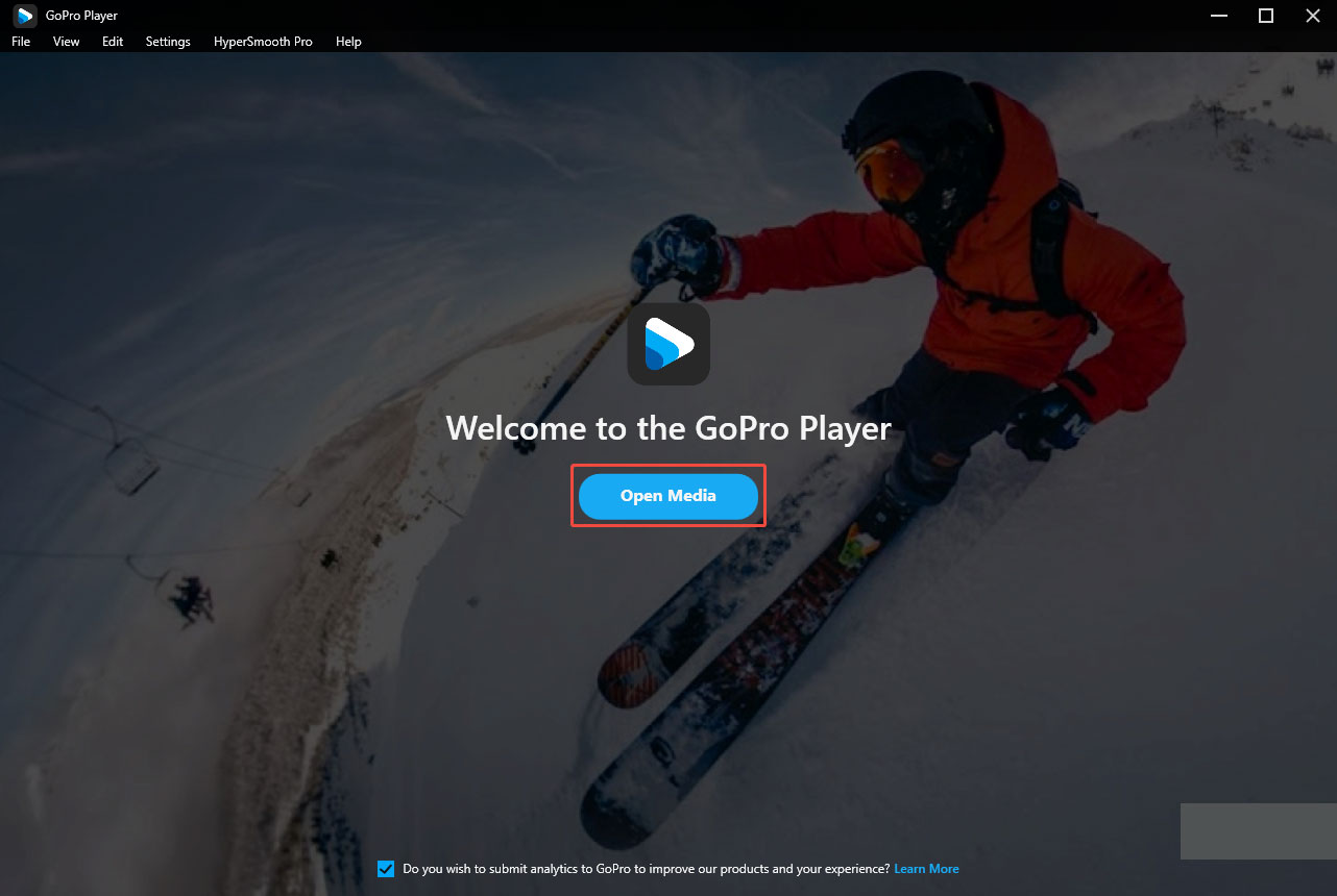 Click Open Media to upload your videos to GoPro Player
