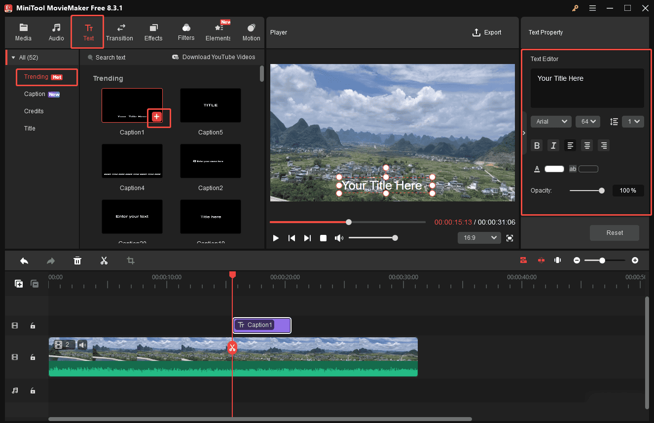 Add and edit text to your video in MiniTool MovieMaker