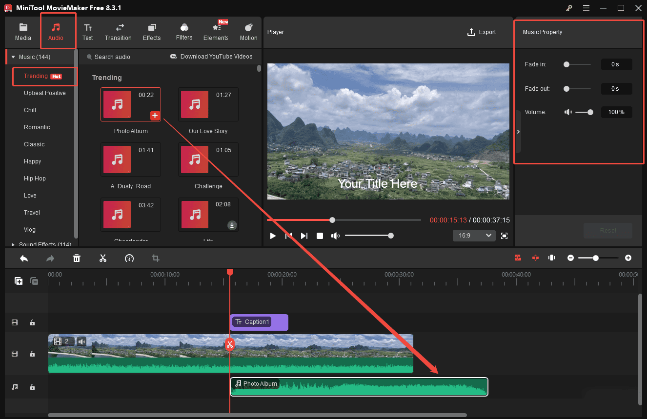 Add and adjust music to your video in MiniTool MovieMaker