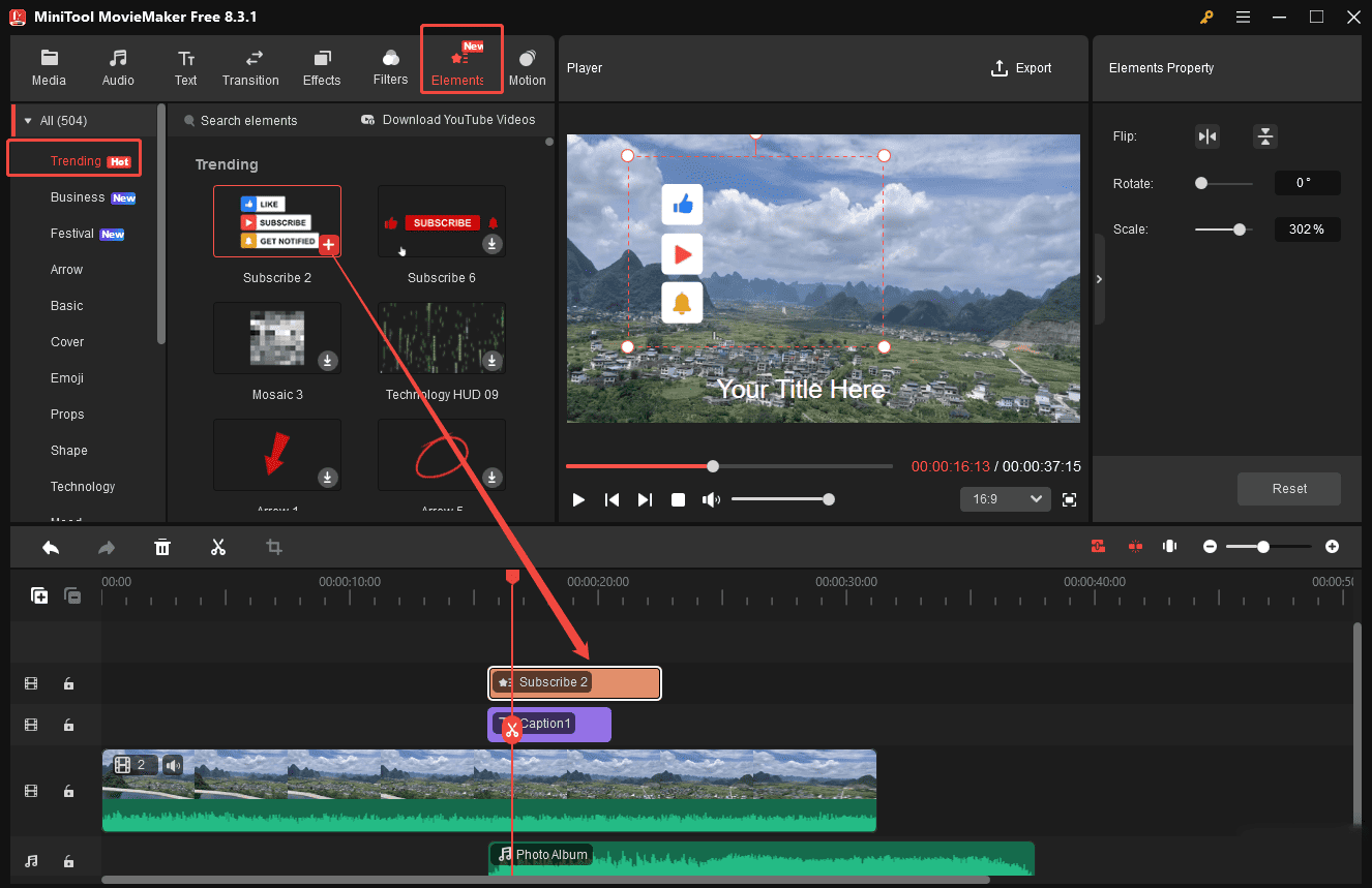 Add elements to your video in MiniTool MovieMaker