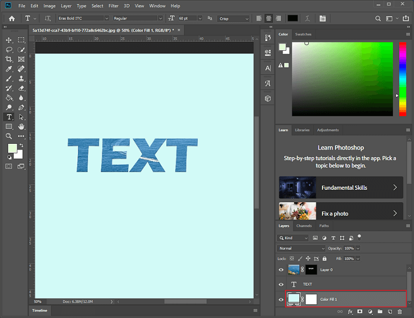 Move the fill layer to the bottom in Photoshop