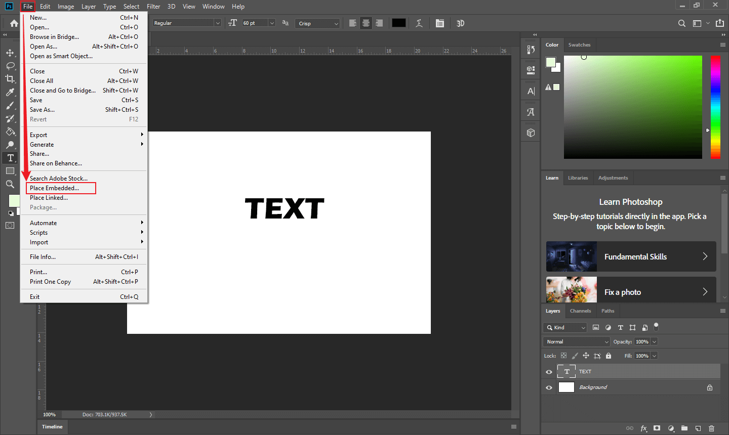 Import the image you want to insert into the text in Photoshop