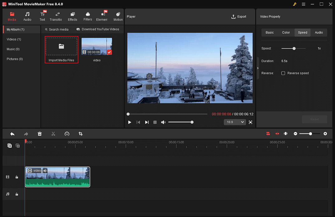 Click the Import Media Files option in MiniTool MovieMaker to import audio from the local folder