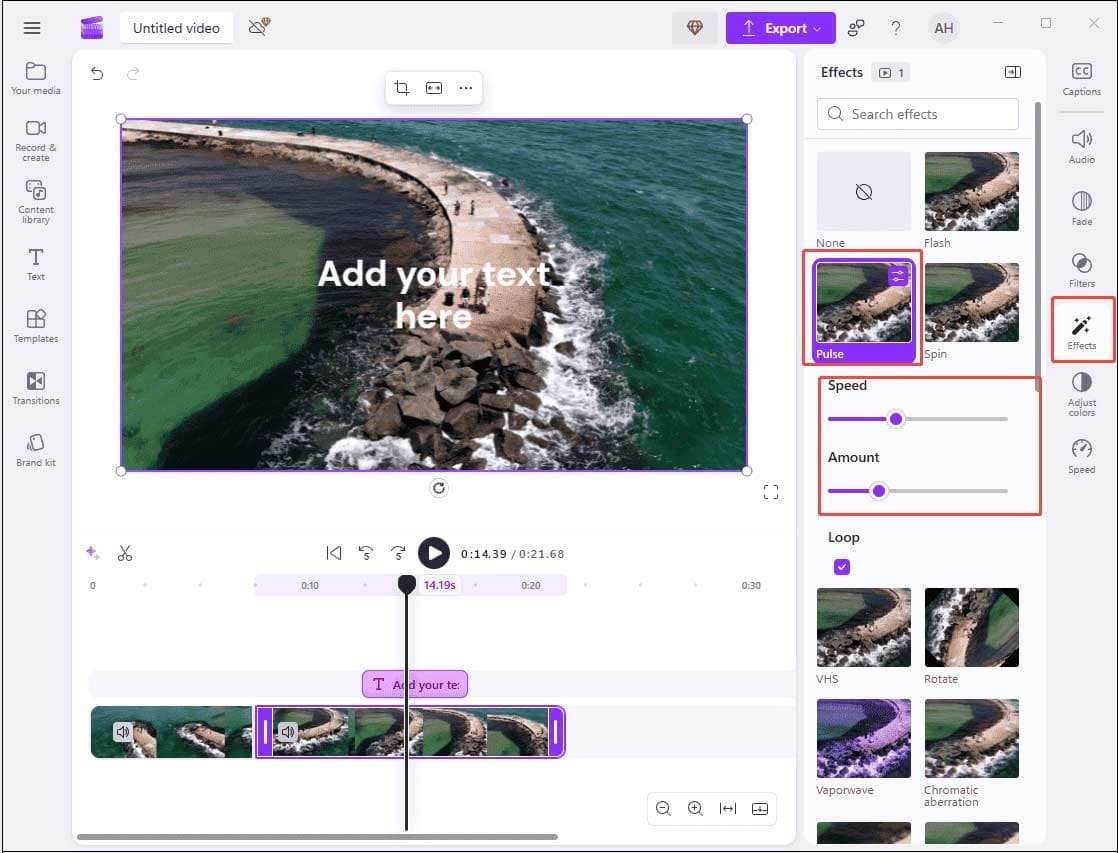 Click Effects in the right panel and select the preferred one, and drag the slider to adjust the property
