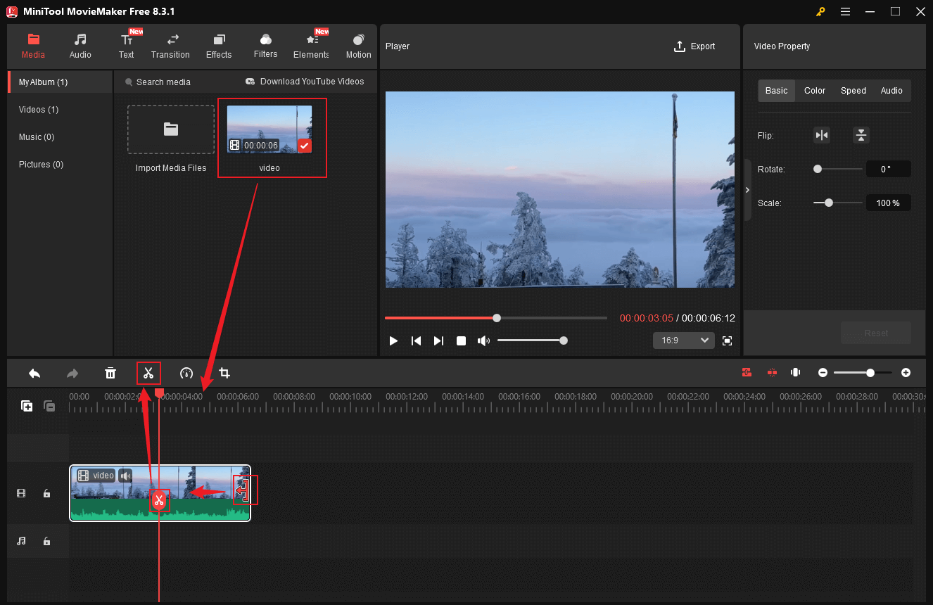 Split or trim the video in MiniTool MovieMaker