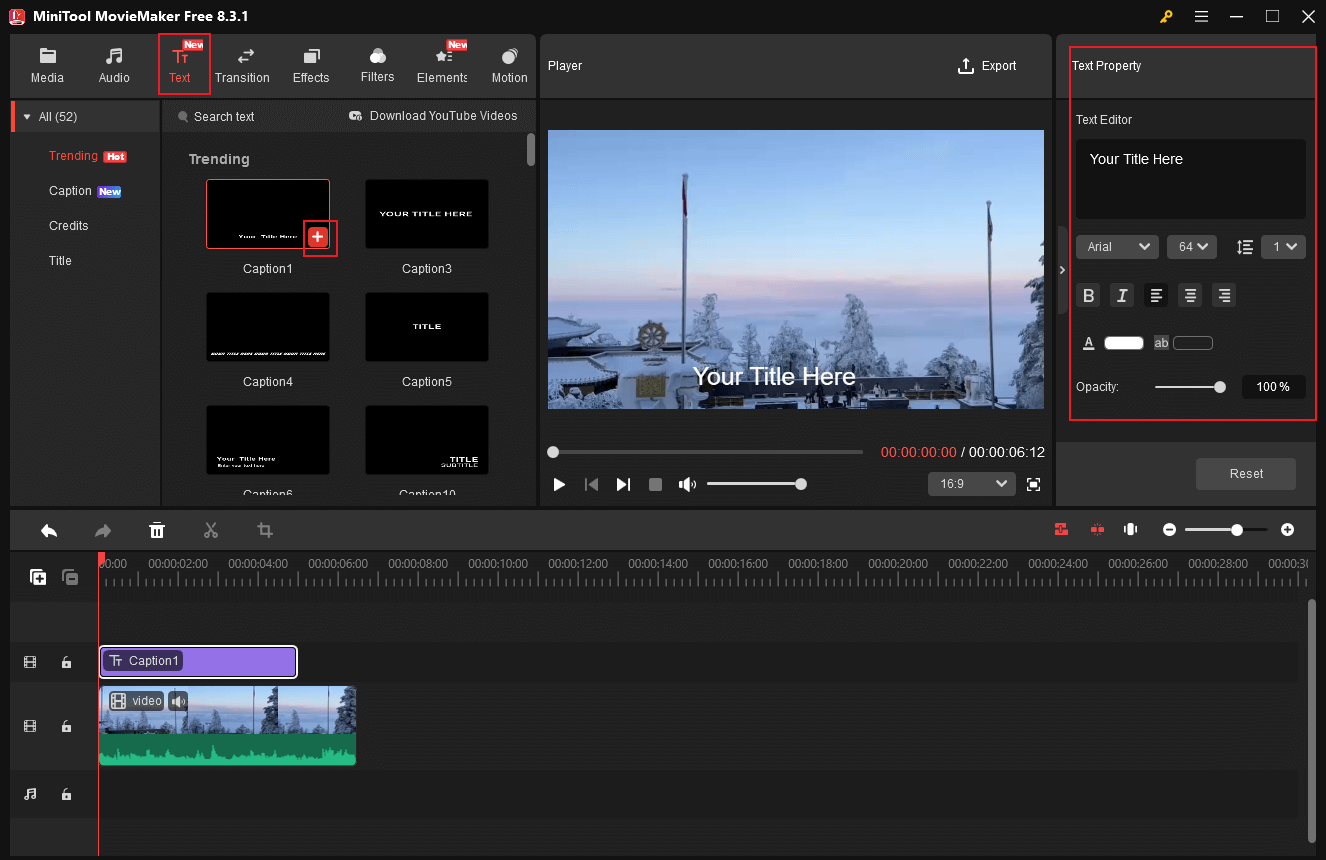 Add captions to the makeup video in MiniTool MovieMaker