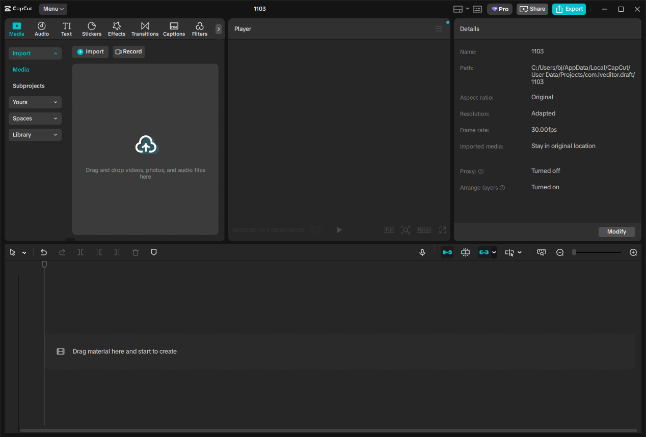 CapCut’ user interface