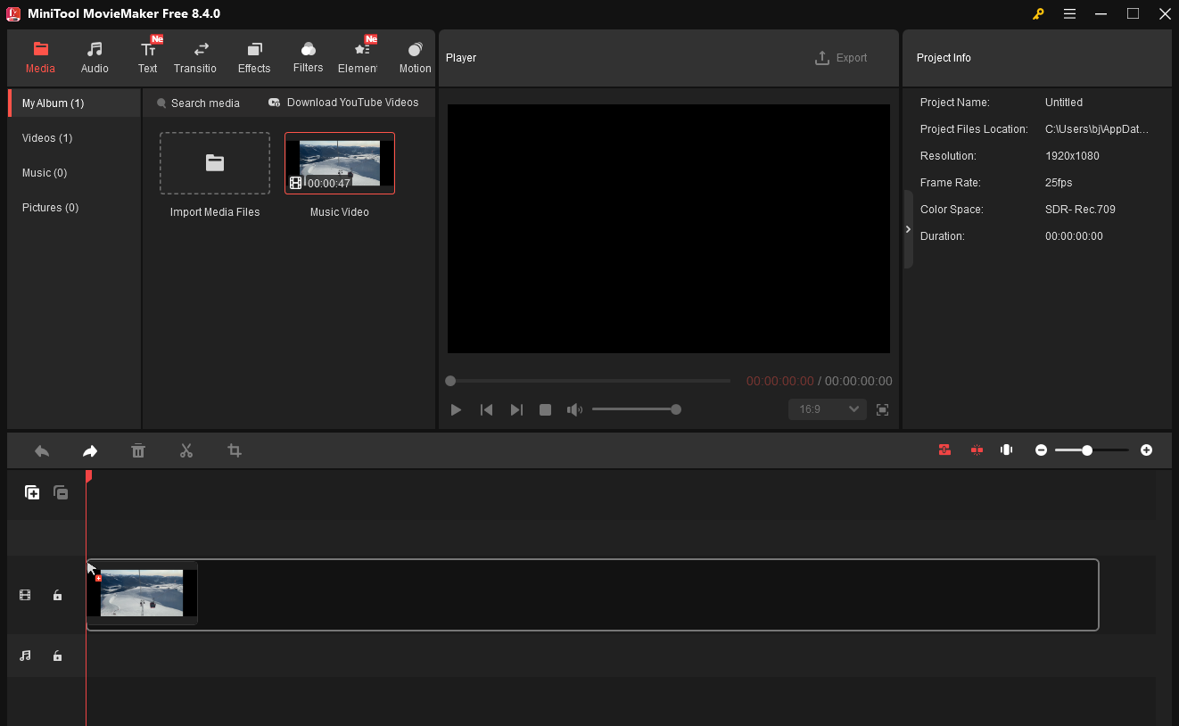 The video being dragged onto the timeline in MiniTool MovieMaker.