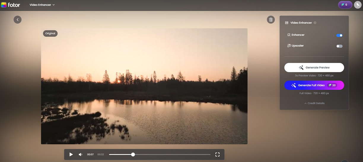 The interface of Fotor AI Video Clearer.