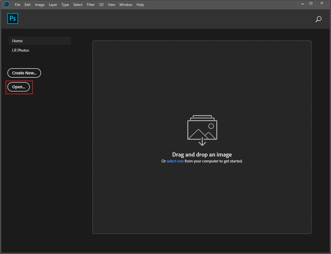 Click the Open… option to import the image to Photoshop