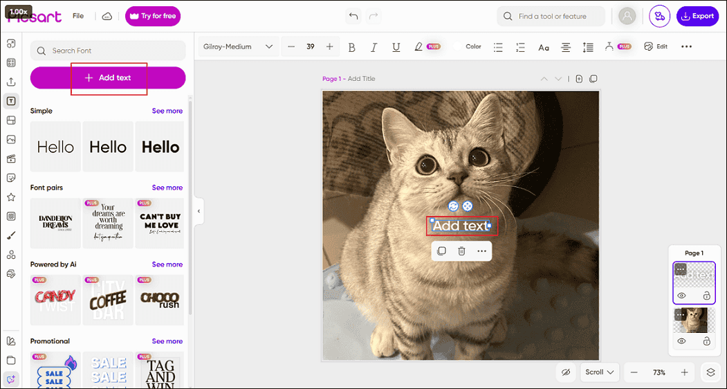 Add text to the image in Picsart