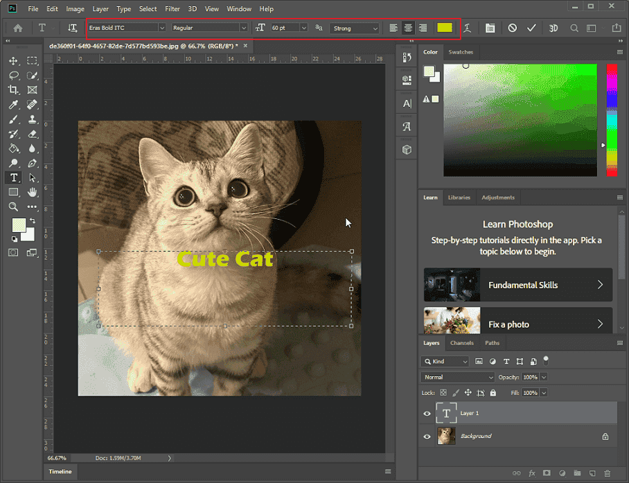 Customize the text in Photoshop