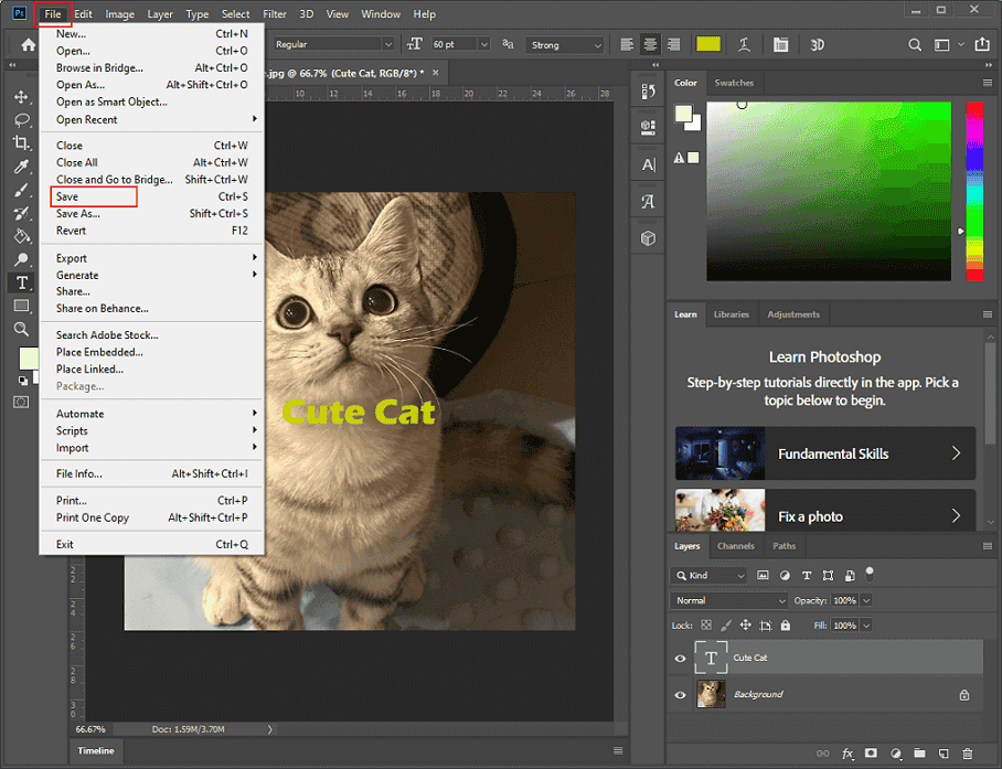 Export the image from Photoshop