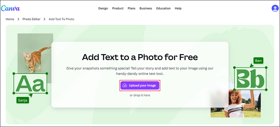 Click the Upload your image option to add the photo to Canva