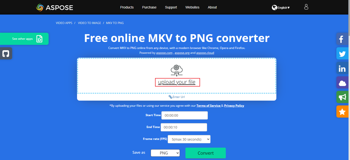 Click the upload your file option to import the target MKV file to Aspose