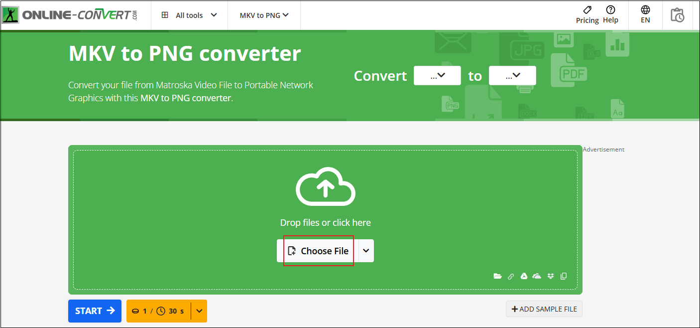 Click the Choose File button to add your MKV file to Online-convert.com
