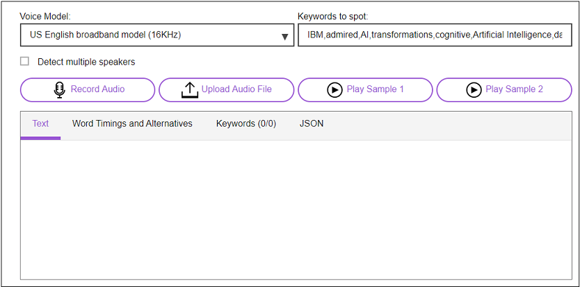 The main interface of Speech to Text Demo