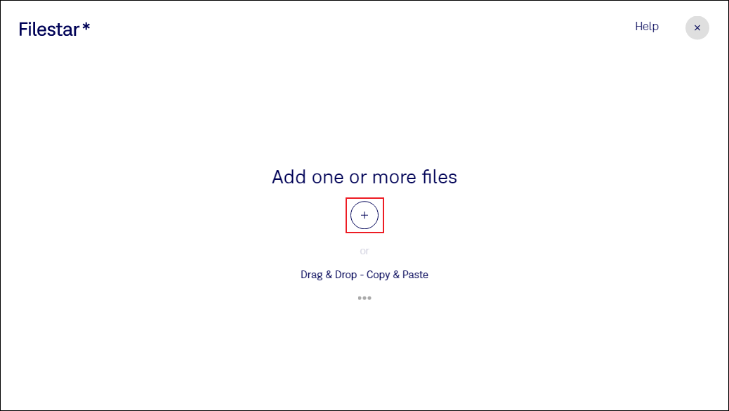 Filestar with the + button selected.