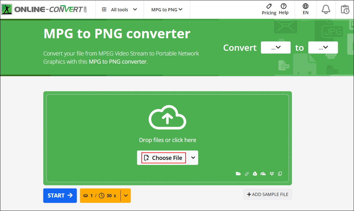 online-convert.com with the Choose File option selected.