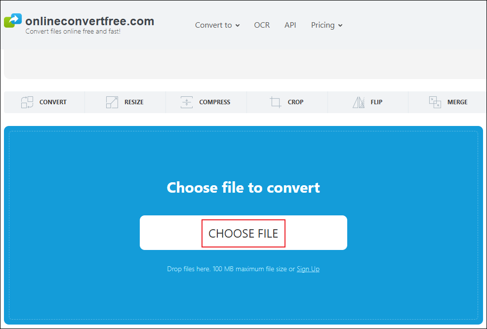 Hinzufügen von Dateien in OnlineConvertFree