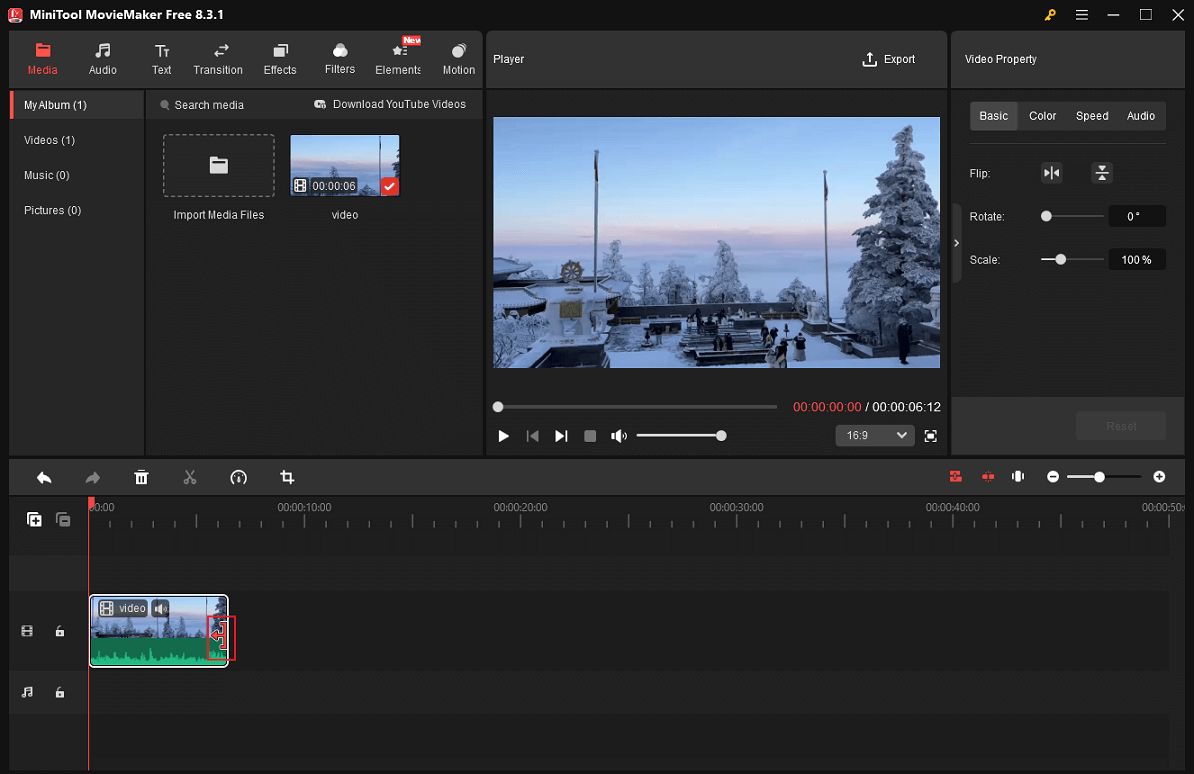 Hover the mouse cursor to the end of the video and drag the Trim icon leftwards to trim the Nikon video in MiniTool MovieMaker