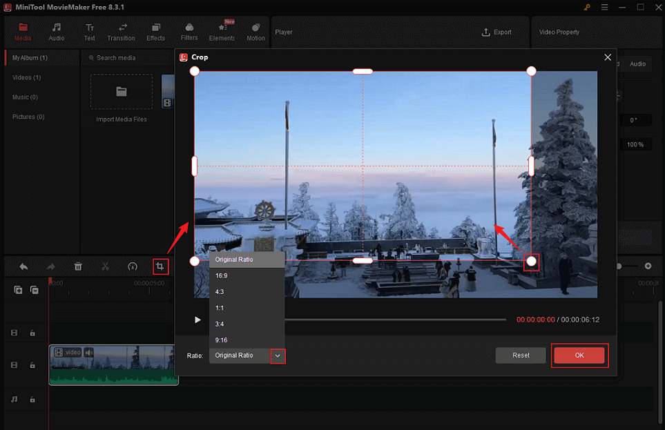 Crop the Nikon video in MiniTool MovieMaker