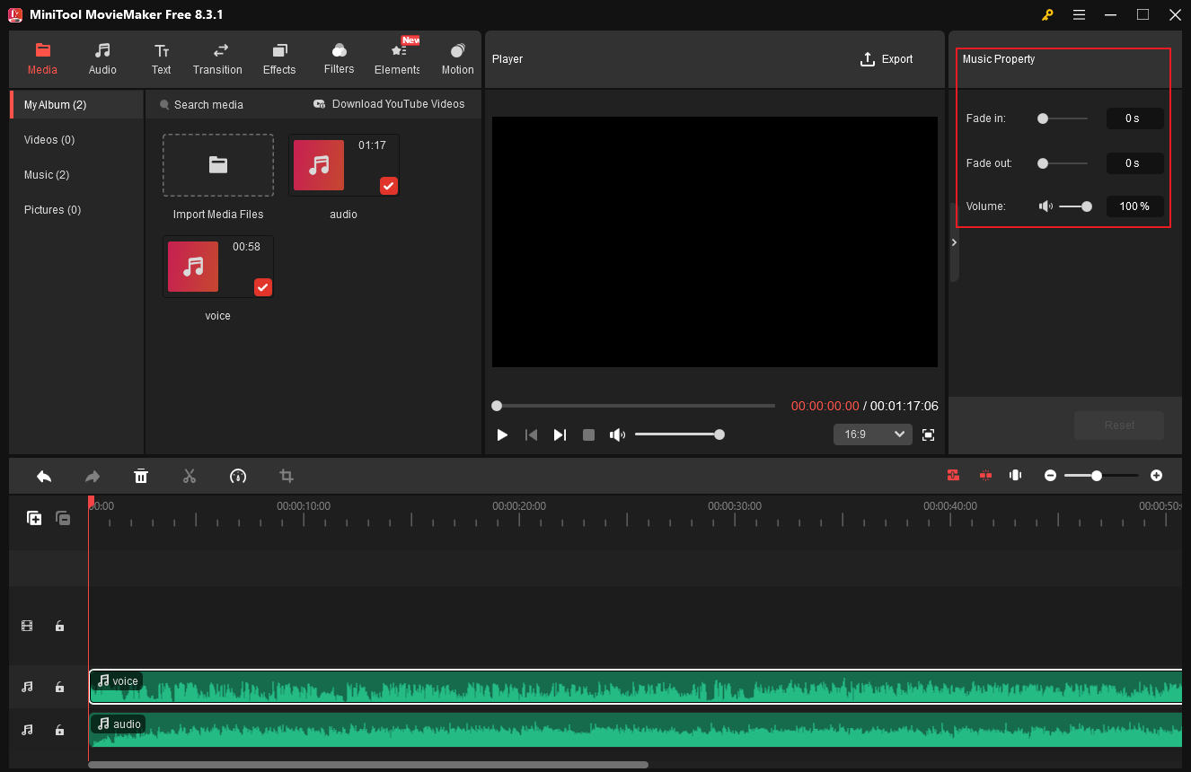 Overlap audio file in MiniTool MovieMaker