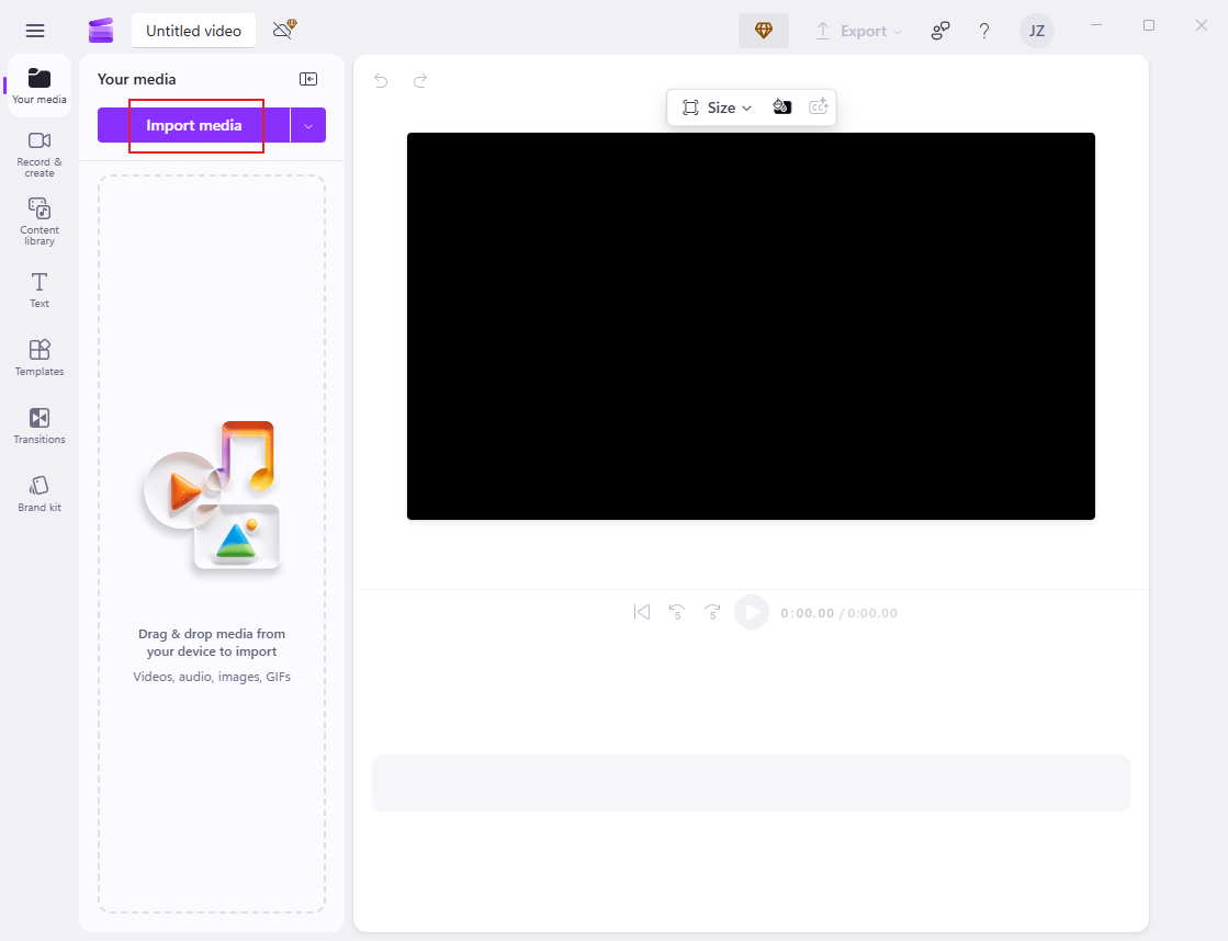 Click the Import media button to add the target 3GP video to Clipchamp