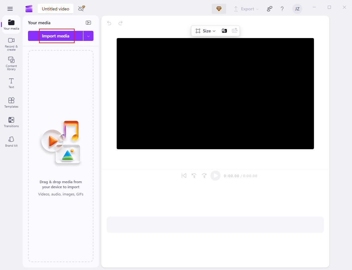 Click Import media to import the WMV video to Clipchamp