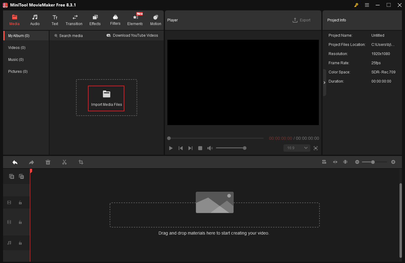 Click Import Media Files to add the video to MiniTool MovieMaker