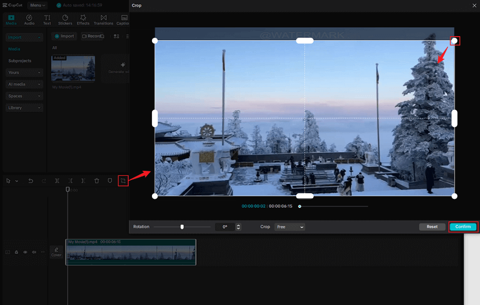 Crop the video to remove the watermark in CapCut