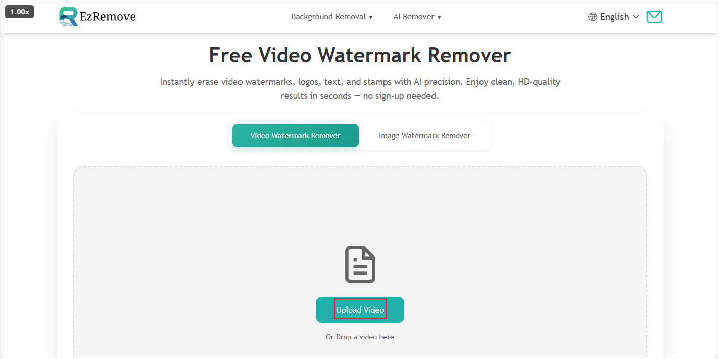 Click Upload Video to add your video to EzRemove AI