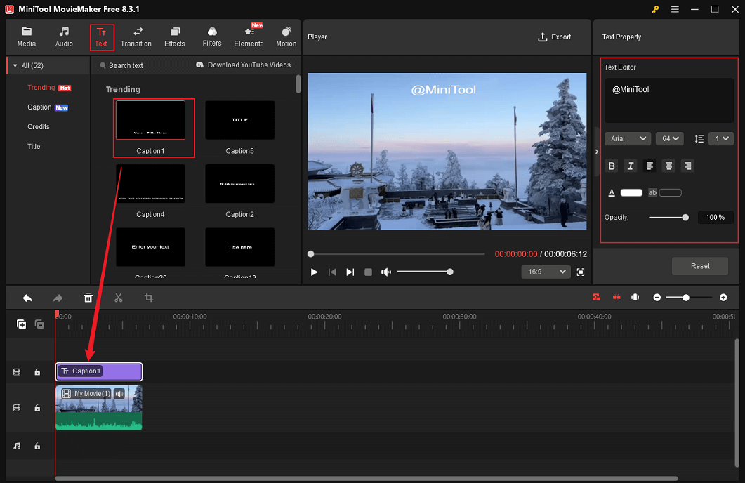 Add a text logo to the video in MiniTool MovieMaker