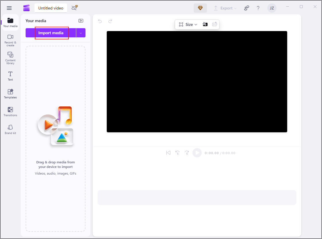 Click Import media to add the video to Clipchamp