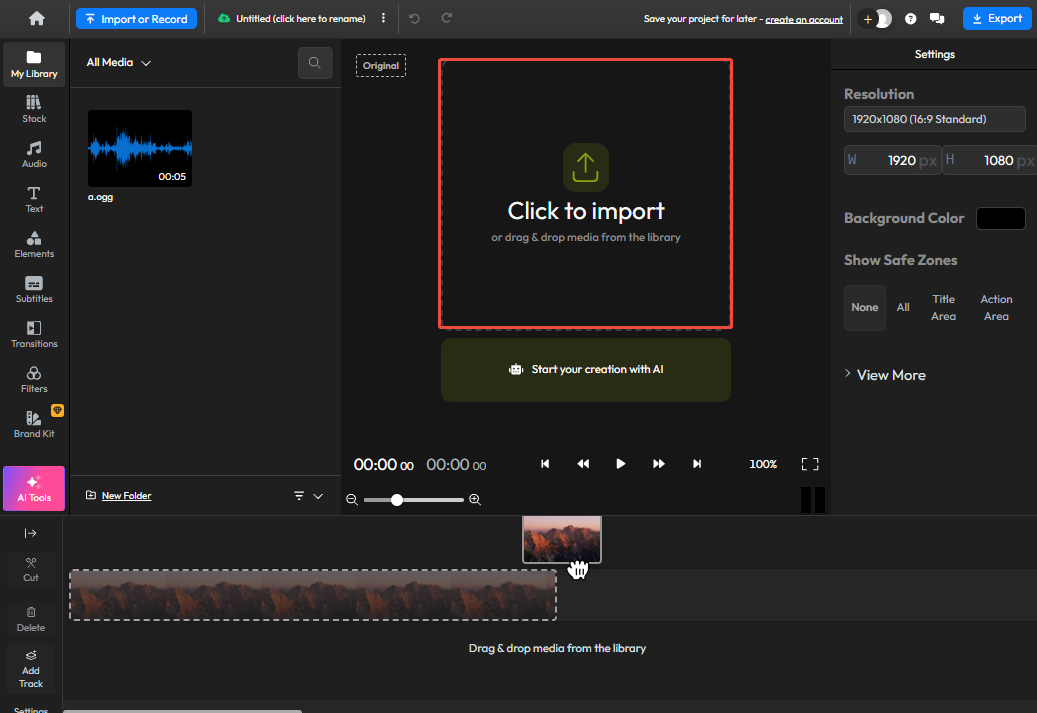 Flixierで音声録音をインポートできる「Click to import」オプション