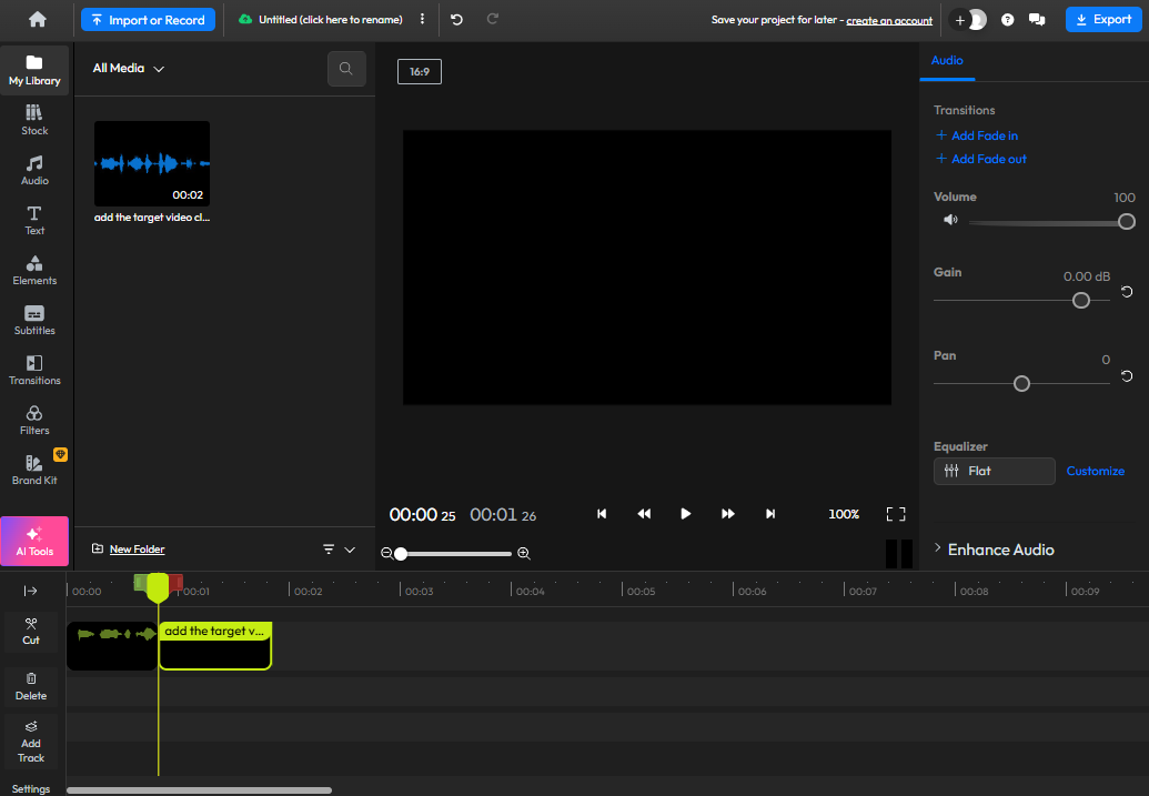 Flixierの「Cut」アイコンを使用した後の音声の状態